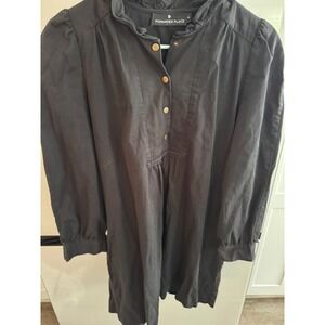 Pomander Place Black Ruffle Neck Button Front Cotton Shift Dress XL